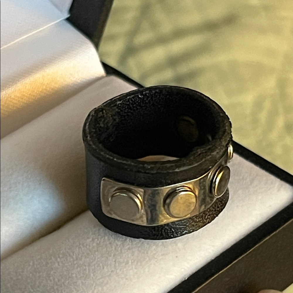 Artisan Black Leather Ring with Silver Stud Accents - Picture 8 of 14